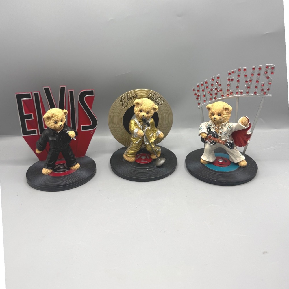 Elvis Presley Be My Teddy Bear Collection Figurines Set of 3 Hamilton 2001 New
